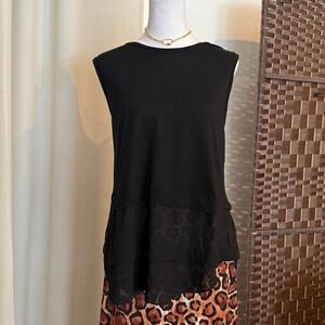 MICHAEL KORS Black Sleeveless Top Ruffle Trim Women's see through Tee Size XL